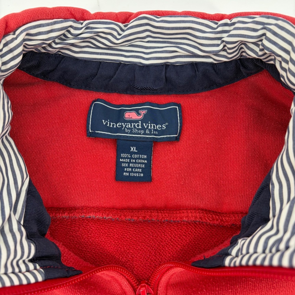 Vineyard Vines Mens Quarter Zip Pullover Red Navy Blue 1K0409 Sweatshirt - Picture 8 of 12